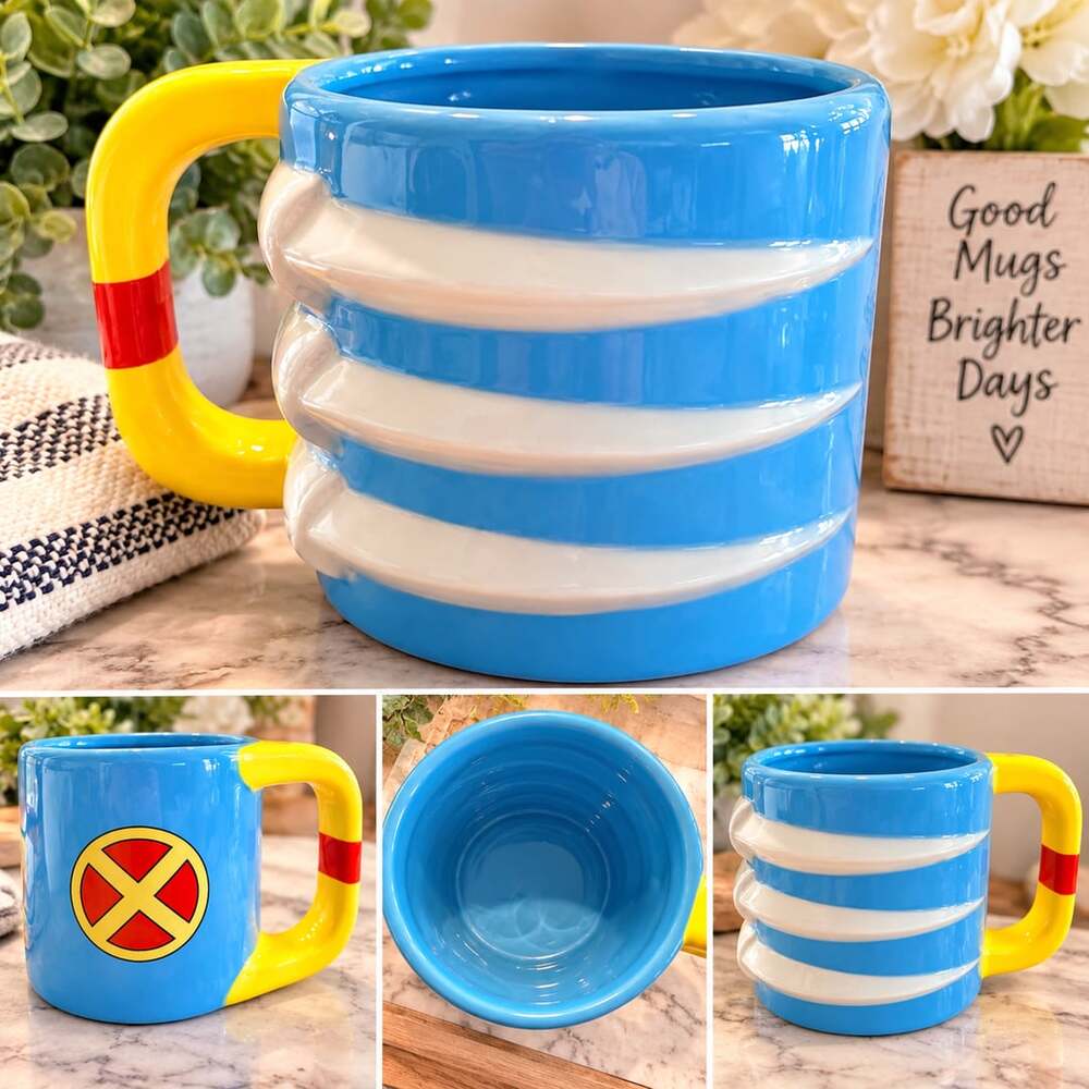 Cyclops X-Men Ceramic Coffee Mug Blue Yellow Red Comic Book Hero Cup